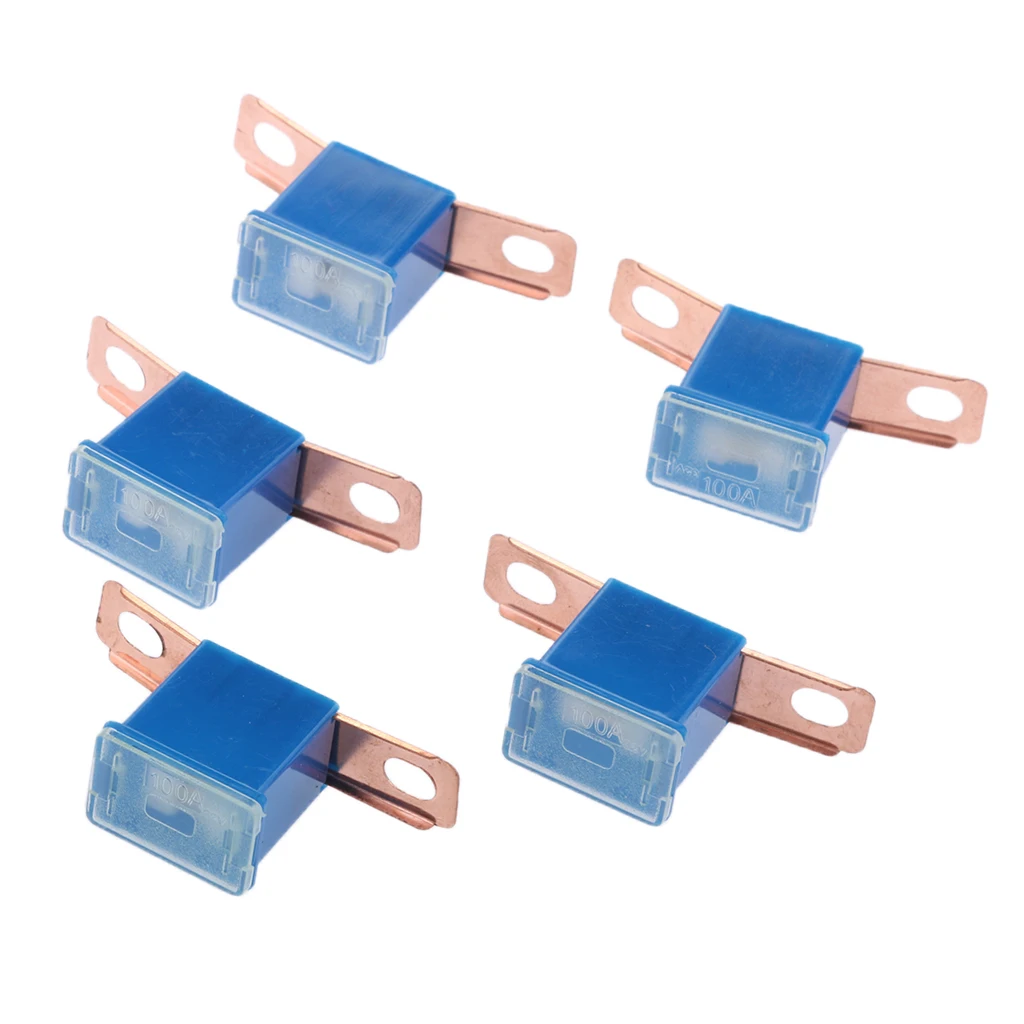 5x Blue Plastic Rectangle Shape Midi/Ami Fuses 100 Amp For Cars Vehicle