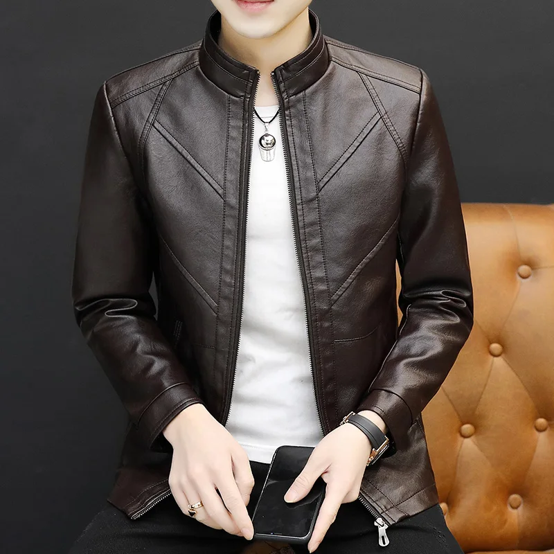 Seller Leather Jacket Men Big Size 5XL 6XL Bomber Jackets 2020 Motorcycle Stand Collar Brown Coats Autumn Comfort High Quality Black