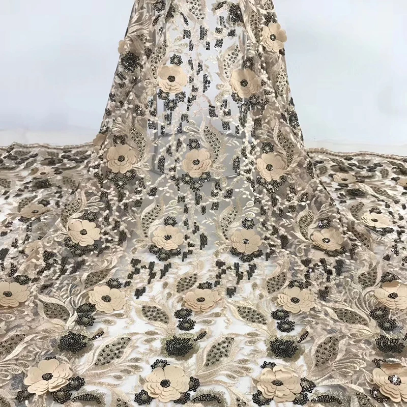 02 Новейшая африканская кружевная ткань, вышитая блестками 3D цветами, высокое качество, тюль, французское кружево, ткань для вечернего платья - Цвет: 02