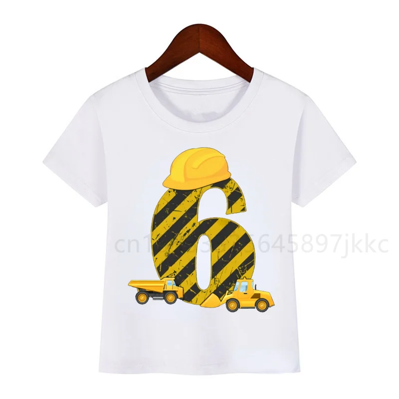 Children's Cartoon Excavator Construction Truck Bulldozer Crane Name Printing T-shirt Boy Girl Birthday Number Funny Gift Tshirt t-shirt design kid Tops & Tees