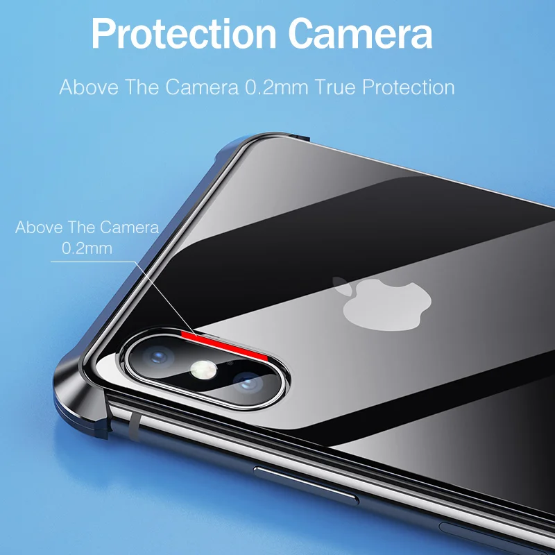 Магнитный металлический чехол для iPhone X XR XS MAX 8 7 plus, прочный адсорбционный чехол из закаленного стекла, задняя Магнитная крышка, магнитная Обложка
