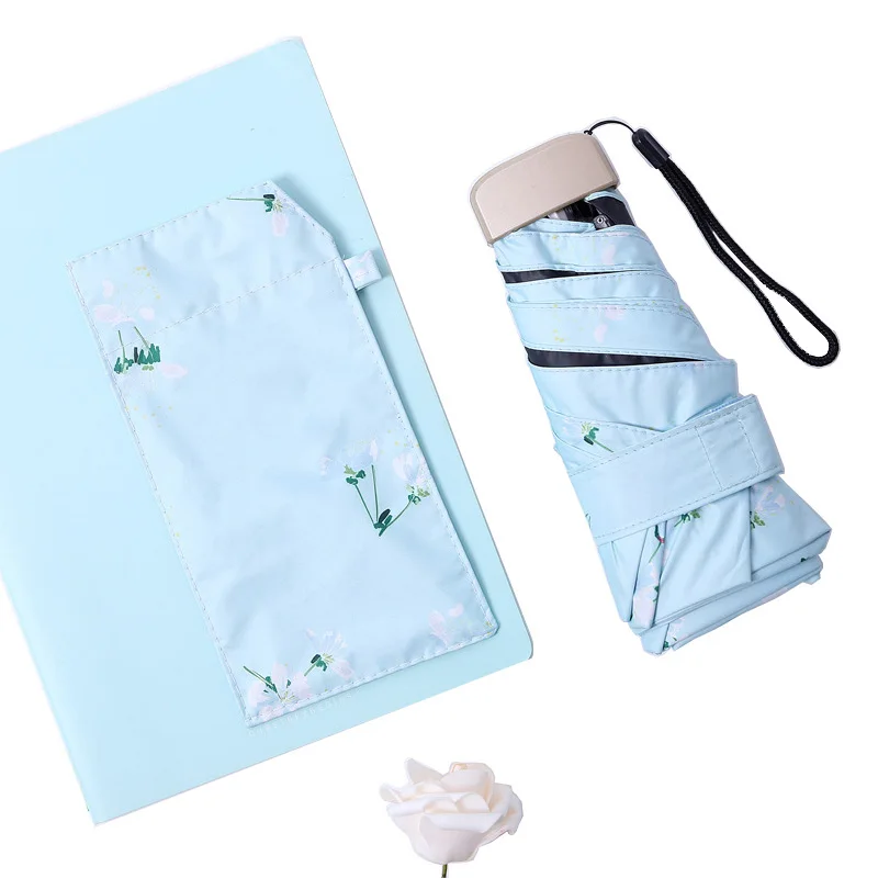 Mini Pocket Women Umbrella Durable 5 Folding Anti-UV Pencil Umbrellas Sun Protection Ultra-thin Parasol for Men Rain Tool Gift