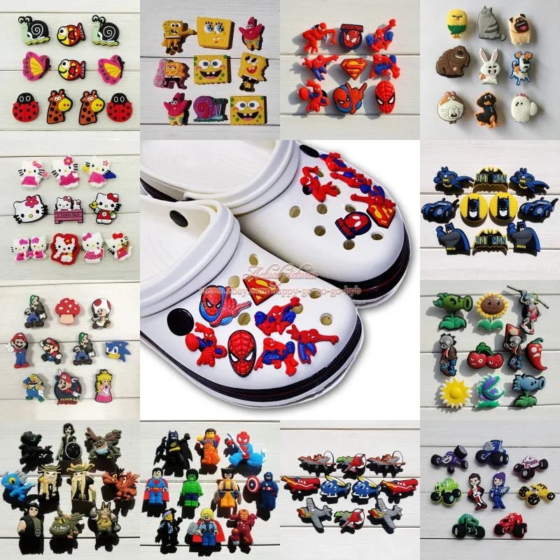 

9-10pcs/set Pets Sponge Spider man Kitty Mario Shoe Charms Shoe Accessories for Kids croc jibz Fit Silicone Bands croc charms