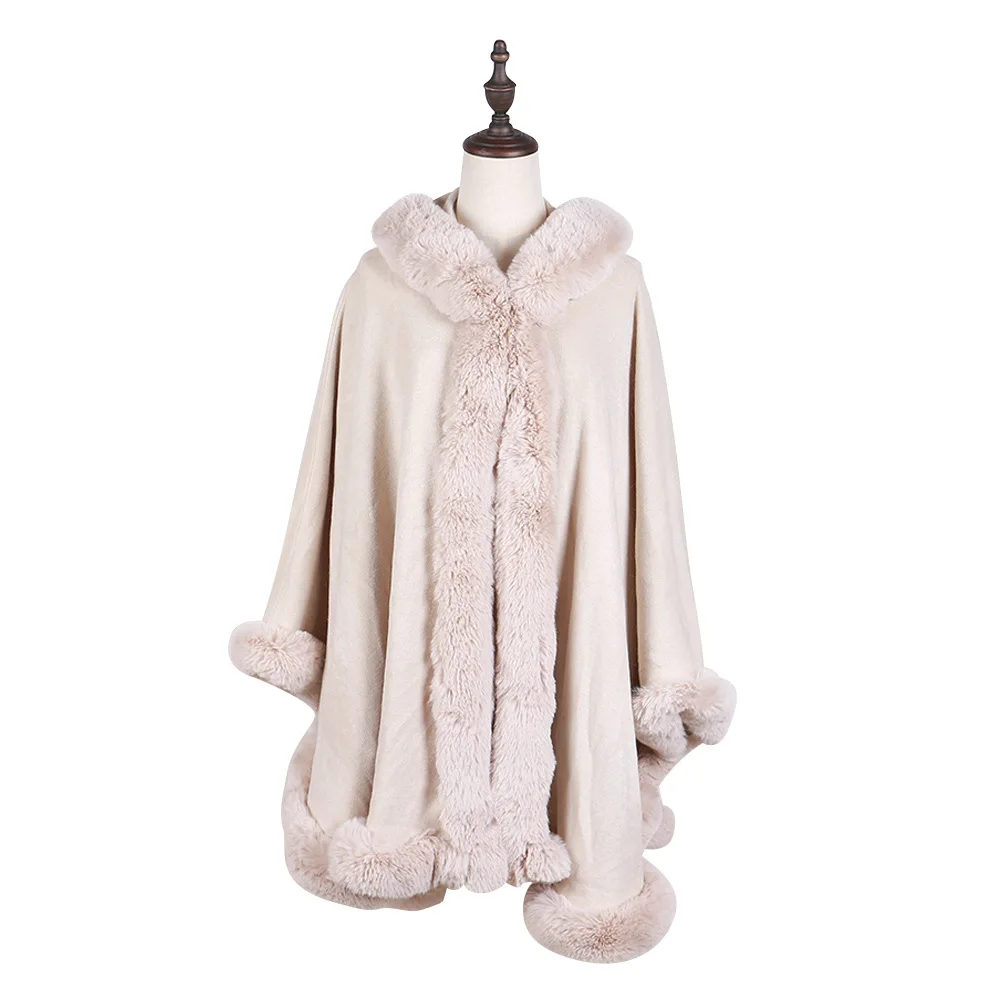 Европа и США, осень и зима, новинка, большой размер, имитация лисьего меха, шаль, имитация заячьего меха, плащ, пальто для женщин - Цвет: Бежевый