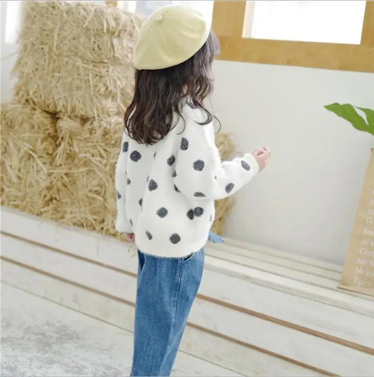 new wholesale girls dots knitted sweater autumn winter fashion girls pullover sweater 1-6t HX449