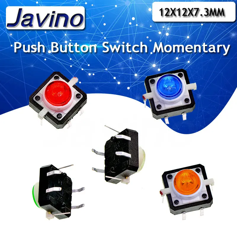 

12 * 12 led small 4-pin reset button microswitch with red, yellow, blue, green and white lights Switch Momentary