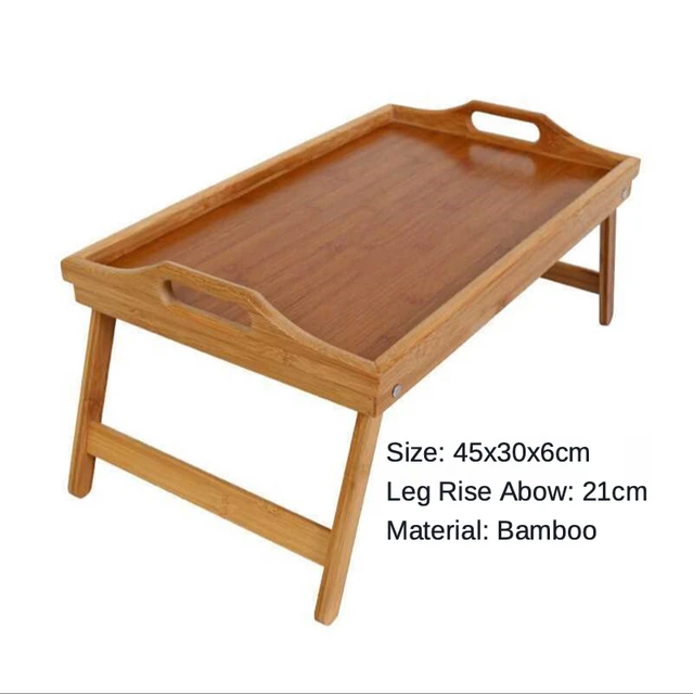 Portable Bamboo Bed Breakfast Tray Folding Laptop Desk Tea Food Serving Table Coffee Picnic Table Holder Outdoor Camping Table Medium 45x30x6cm