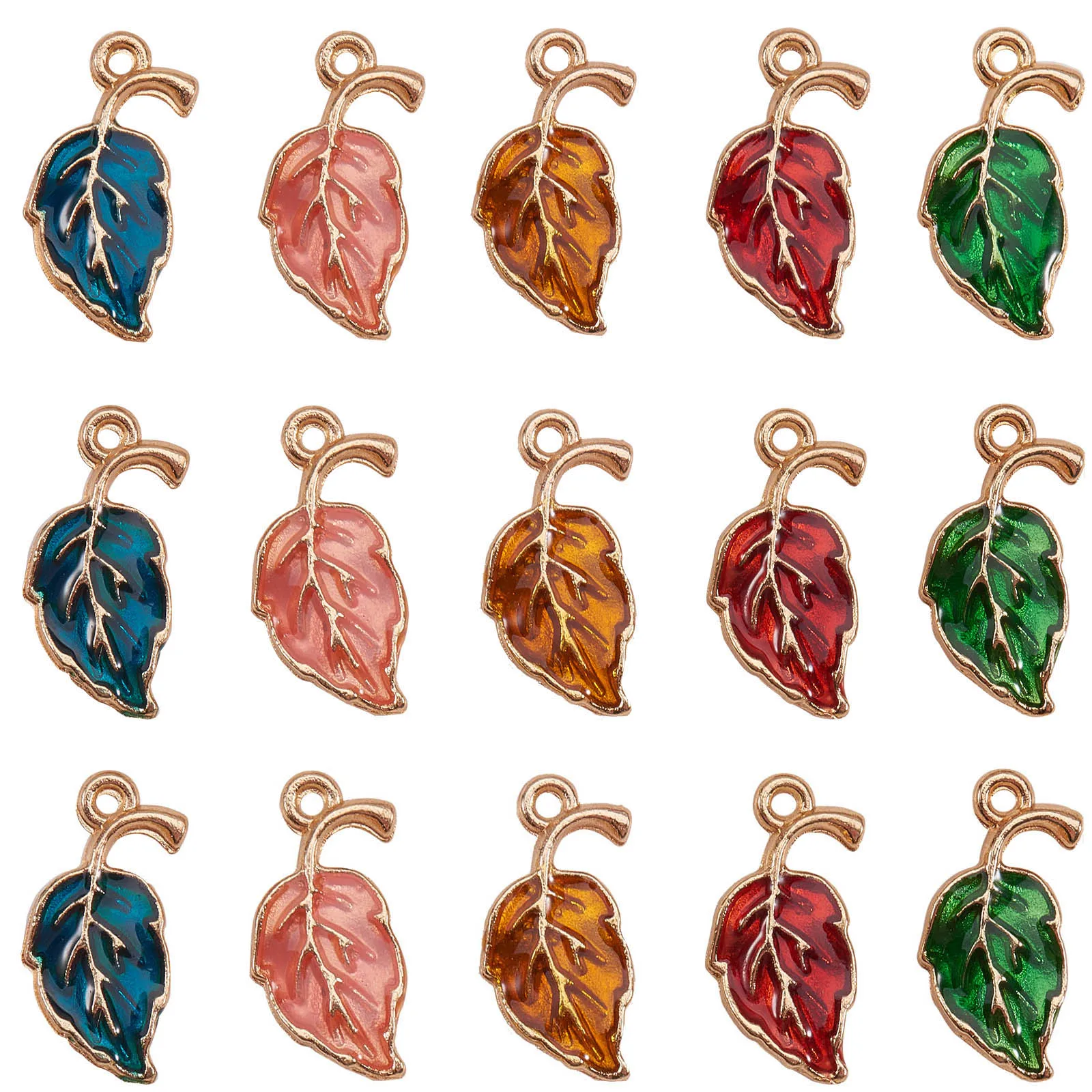 60Pcs 5 Colors Metal Alloy Tiny Pendants Leaf Earring Charms for Necklace Bracelet Jewelry Making Crafting Supplies 19.5x9.5mm