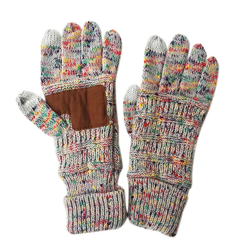 Dot-yarn-gray Европейские и американские новые шерстяные вязаные перчатки женские модные теплые перчатки с сенсорным экраном - Цвет: Dot-yarn-gray