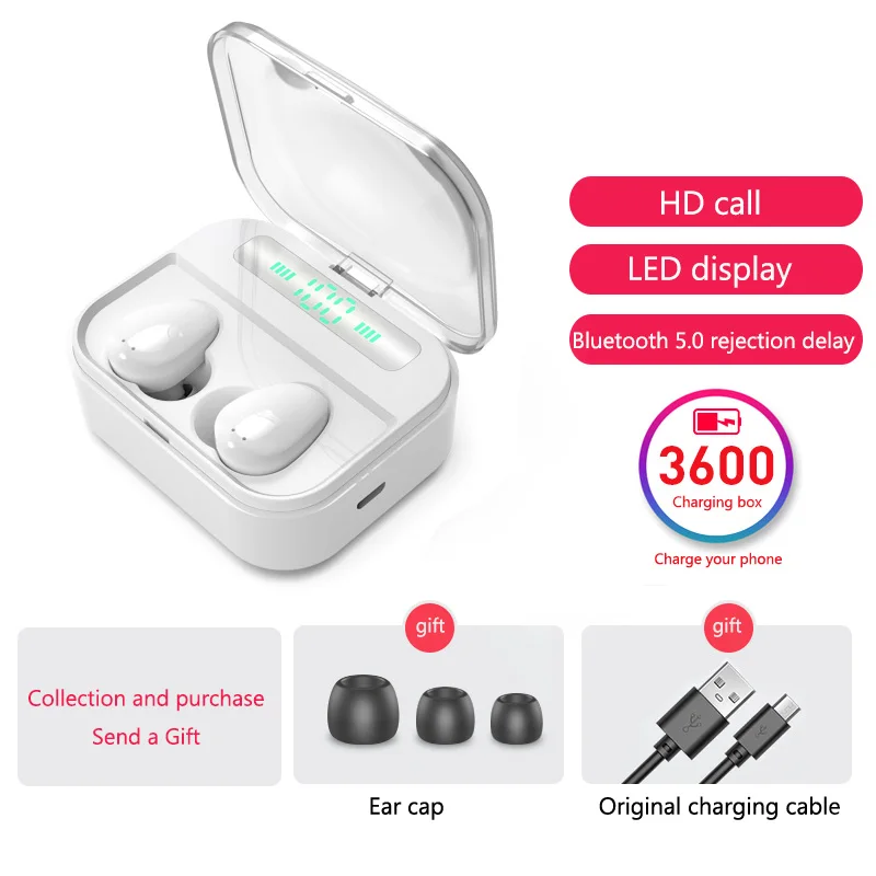 Белый Сенсорные TWS, настоящие беспроводные наушники, Bluetooth наушники, мини TWS, водонепроницаемые наушники, гарнитура с 2200 мАч, Дополнительный внешний аккумулятор для всех телефонов - Цвет: Белый