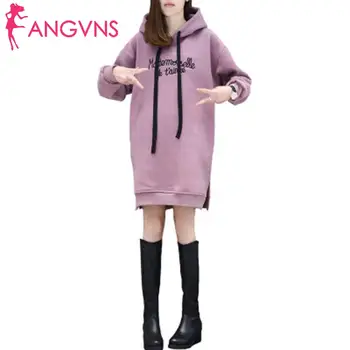 

Women Casual Hooded Neck Long Sleeve Letter Loose Print Pullover Long Sweatshirts Above Knee Spring Autumn