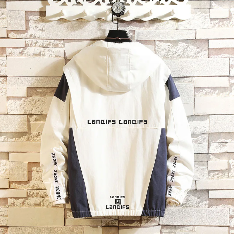 Promotion Men Casual Jacket Hooded Windbreak Letter Print Rib Sleeve Teen College Jacket Young Men Clothes Spring Coats Plus Size,ZA328