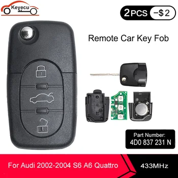 

KEYECU Replacement Remote Car Key Fob 3 Button 433MHz 4D0 837 231 N 4D0837231N for Audi 2002-2004 S6 A6 Quattro with ID48 Chip