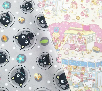 

148cm Width Cartoon Black Cat Printed Canvas Fabric For Cushion Cover/Diy Handbag/Slipcover/Curtain DIY Sewing