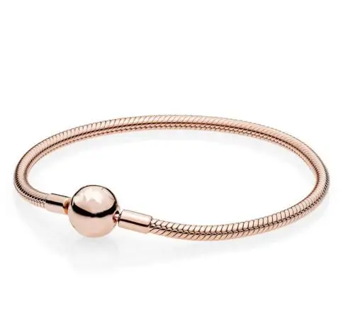 925 пробы Серебряный Браслет Роза моменты гладкий шар застежка змея цепь браслет подходит для женщин шарик шарм Diy ювелирные изделия