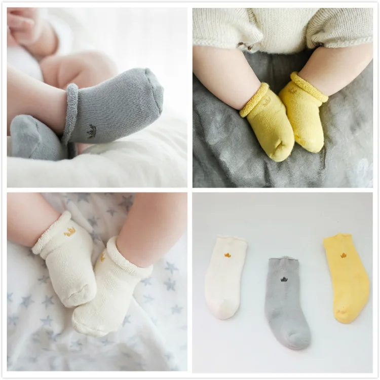 

New Style Winter Crown Relent Thick Towel Children's Socks Infant Baby Anti-slip Socks Terry Socks