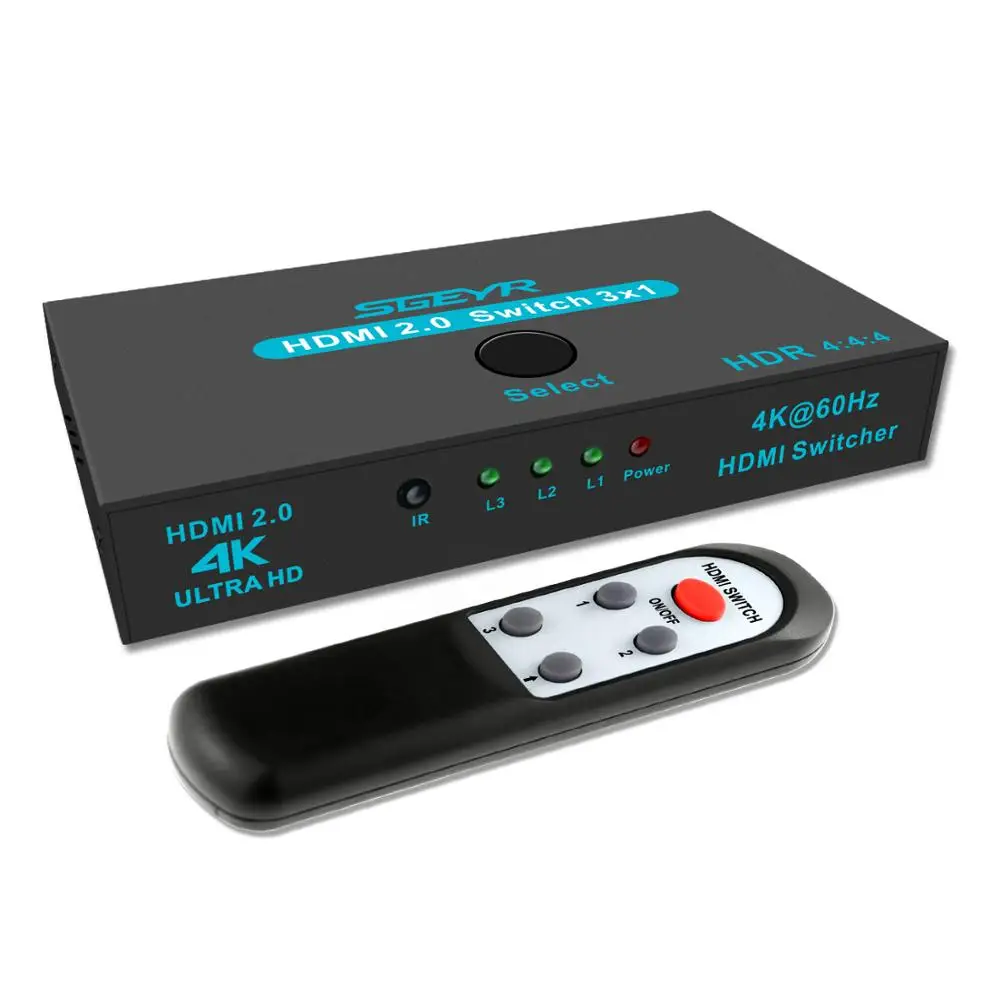 SGEYR HDMI 2 0 переключатель 3x1 4K @ 60Hz 3 порта коммутатор в 1 выход с ИК пультом