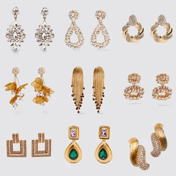 

Dvacaman ZA Design Shiny Rhinestone Teardrop Shaped Earrings For Women Organza Flower Bright Earrings Statement Fashion Jewelry