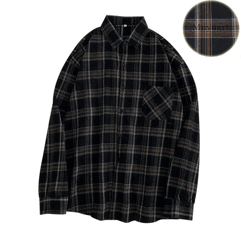 Muyogrt Women Shirt Plaid Oversized Brown Top Turn-down Collar Leisure Fashion Loose All-match Long Sleeves Soft Chic Korean Top