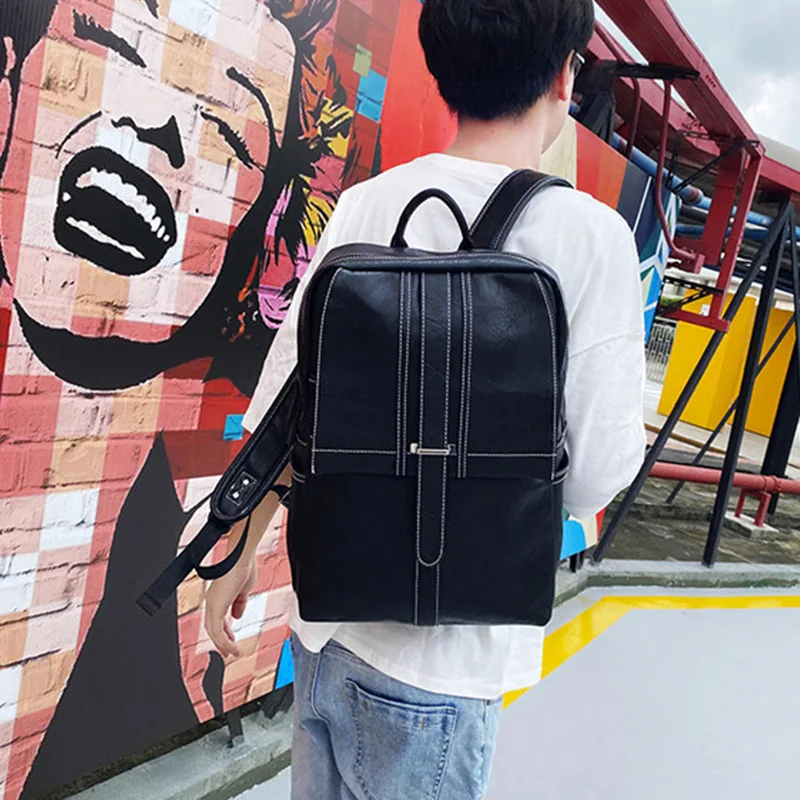 

Men Soft Leather Backpack Student Back to School Book Bag Travel Laptop Business Work Bags Knapsack For Teenagers Boys Back Pack