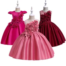 Атласное блестящее детское платье с аппликацией для девочек детское торжественное платье принцессы на день рождения и свадьбу Бальные платья для 6, 8, 10, 12 лет