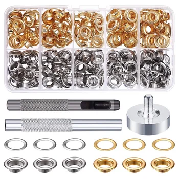 

100 Sets 1/4 Inch Grommet Kit Grommets Eyelets with 3 Pieces Install Tool Kit, 2 Colors