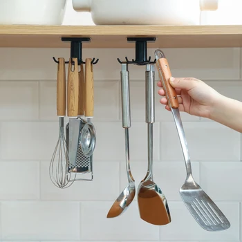 

Free Perforated Kitchen Hook Kitchen Wall Storage Rack Rotation Hook Spatula Spoon Kitchenware Storage Rotary Hook Kitchen Tools