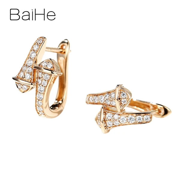 BAIHE Solid 14K розовое золото 0.16ct круглая огранка натуральные бриллианты женские помолвки модные ювелирные изделия подарок серьги-гвоздики