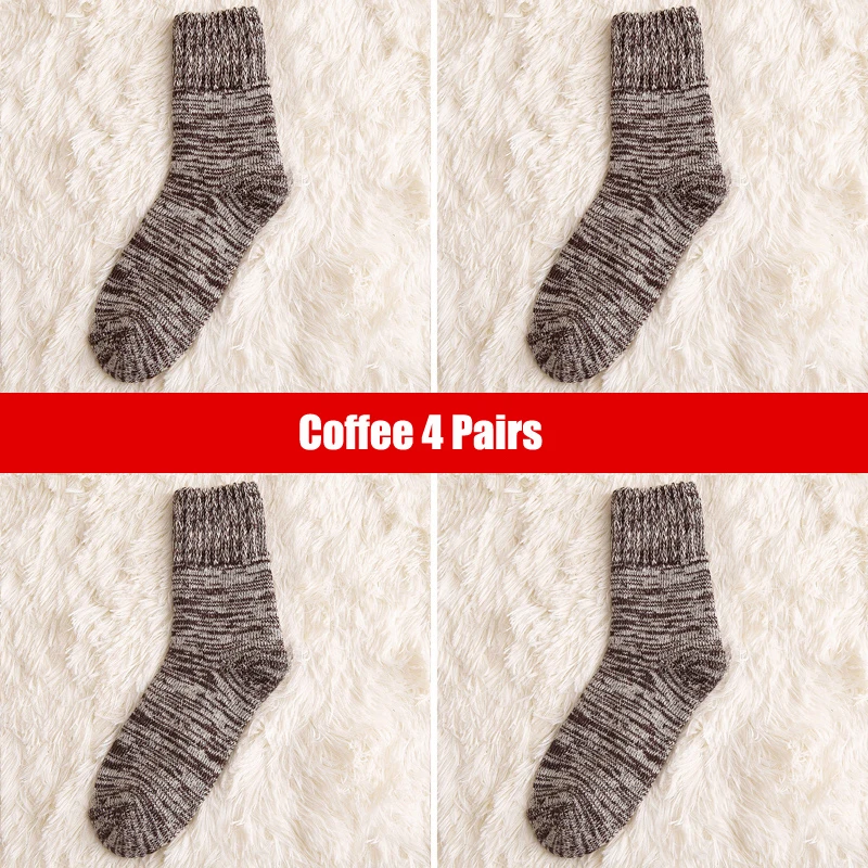 Coffee 4 Pairs Подарки для мужчин, Осень-зима, кашемировые, сохраняющие тепло, Япония, полотенце, утолщенная шерсть, средний цилиндр, Длинные хлопковые носки, мужские носки, 4 пары - Цвет: Coffee 4 Pairs