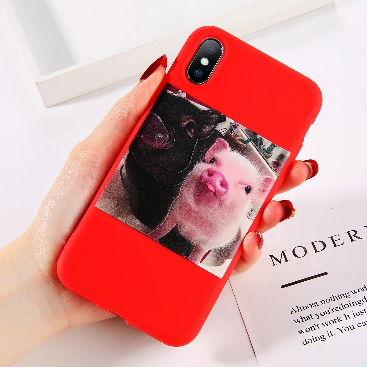 Ottwn Забавный узор для iPhone 11 Pro Max XS Max 6 6s 7 8 Plus X XR 5 5S SE мягкий чехол с надписью крутые парные чехлы с изображением поросенка из мультфильма - Цвет: 3273 red