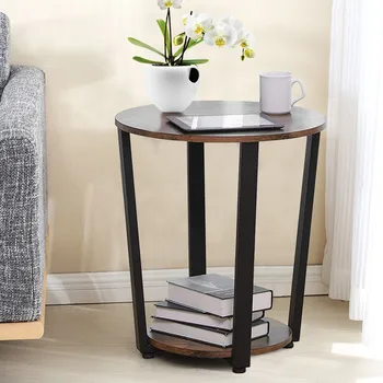 

Round Vintage End Table Metal Sofa Side Table With Storage Rack Accen Furniture