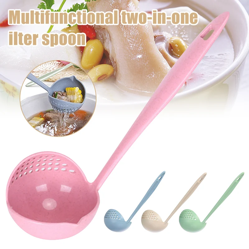 Multi-function 2-in-1Filter Spoon Porridge Soup Spoon Long Handle Spoon Kitchen Tableware BJStore
