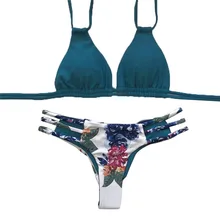 Женский купальник-бикини с пуш-ап, бандажный бикини, комплект, Летний Пляжный Купальник с рисунком, темно-синий S