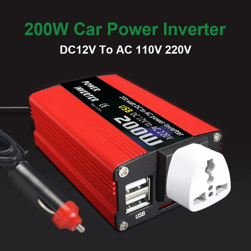 Inversor de corriente para coche de 200W, convertidor de CC de 12v a ca de  110v y 220v, adaptador de cargador usb de 150W, ahorro modificado  automático portátil de 12 220 180W|Inversores