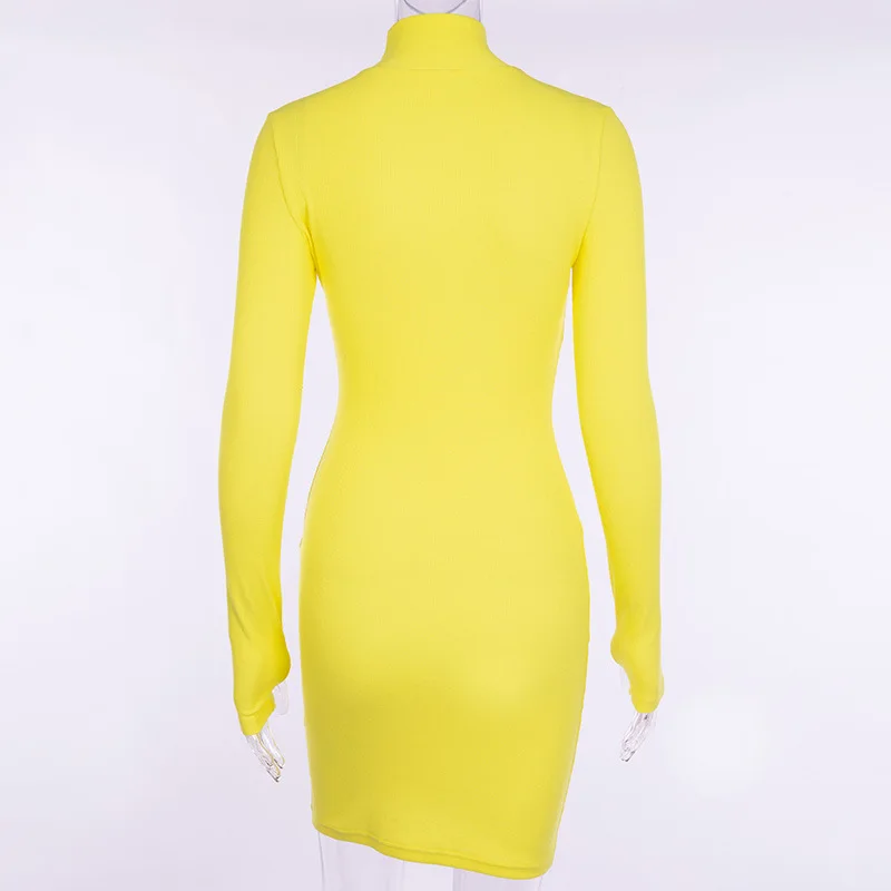 Осеннее трикотажное платье Харадзюку, водолазка, обтягивающее,, женское, облегающее, мини, вечерние, оранжевое, с длинным рукавом, однотонная Клубная одежда GV853