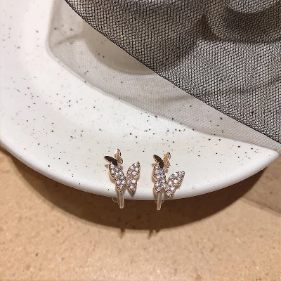 HZ изысканные винтажные серебряные блестящие стразы S925, уникальные серьги-гвоздики в виде мини-бабочки и феи для женщин, ювелирные изделия, подарки - Окраска металла: 3 Ear bone clip