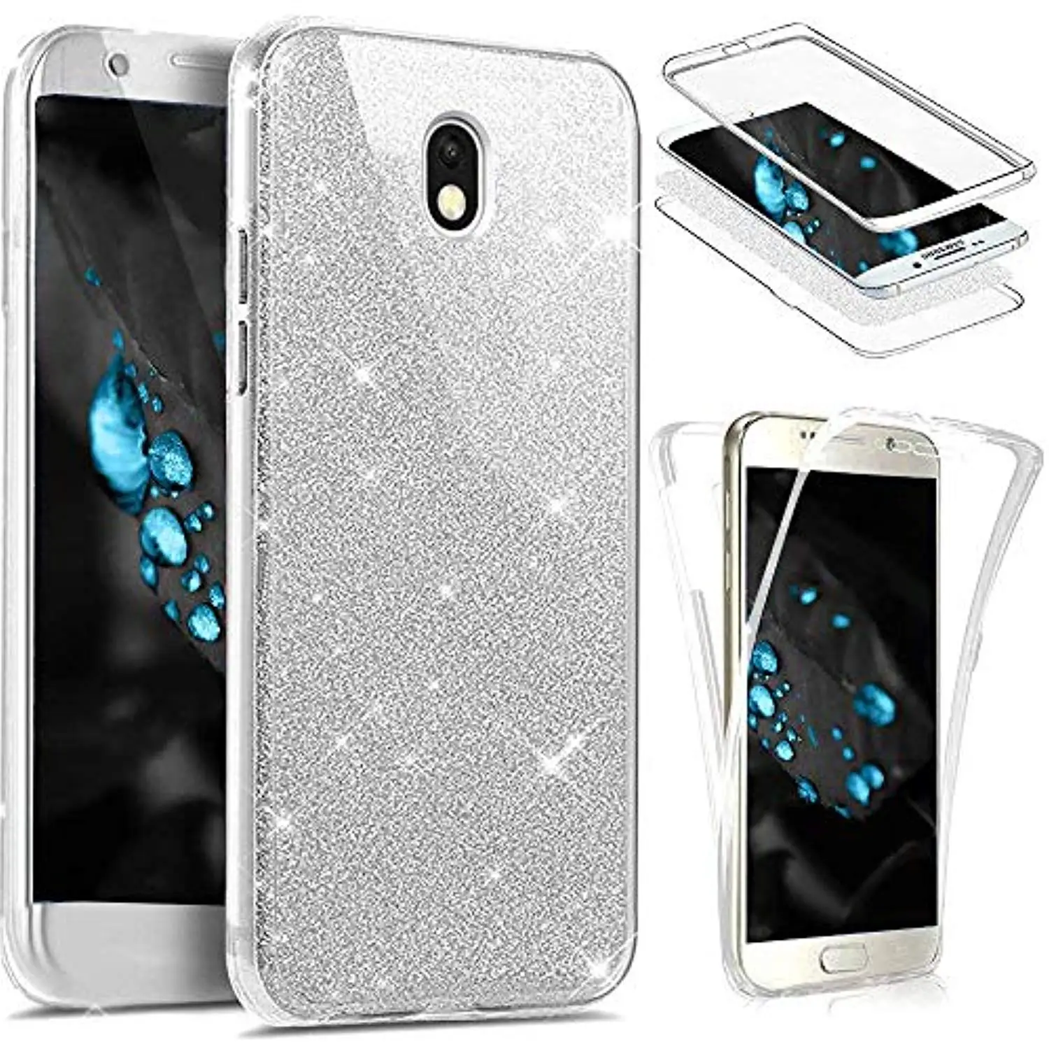 360 Передний + задний ТПУ Поликарбонат полный блестящий чехол для samsung Galaxy J3 J5 J7 Pro