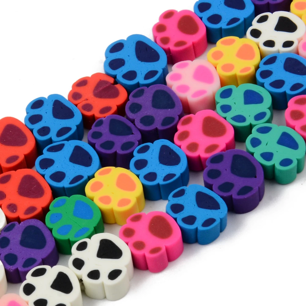 10strand Handmade Polymer Clay Beads Strands Dog Paw Print for DIY