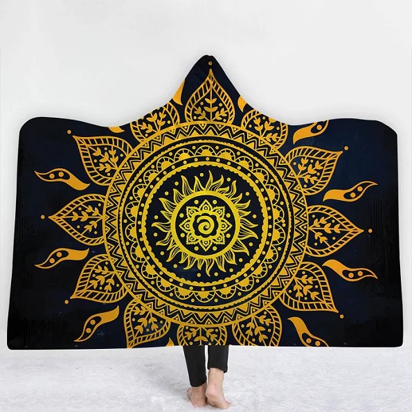 

Mandala Hooded Blanket for Adults Kids Blanket Sherpa Fleece Woman Throw Blanket Microfiber Bohemian on The Sofa