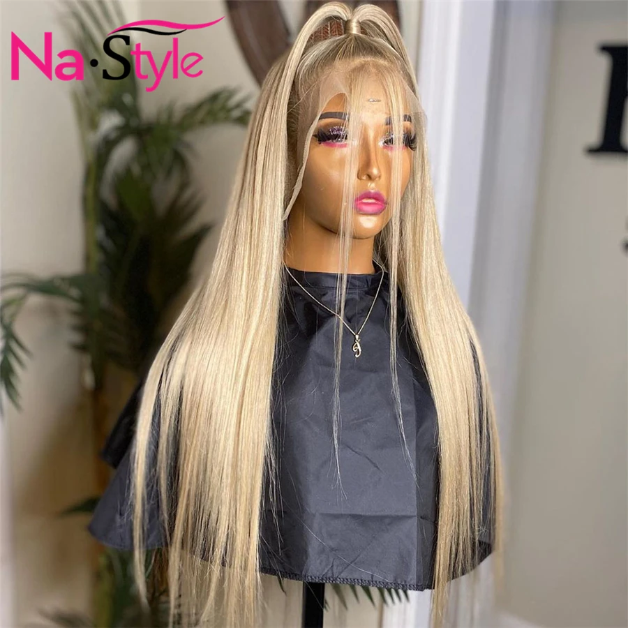 NAstyle Ash Blonde Lace Front Wig Human Hair Lace Wig Transparent Lace Wigs 613 Lace Frontal Wig Remy  Brazilian Wigs for Women