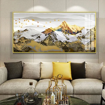 CNPAINTING-Cuadro de Arte de pared para decoración del hogar, Impresión de paisaje, póster dorado de montaña, sala de estar impresiones para, sin marco