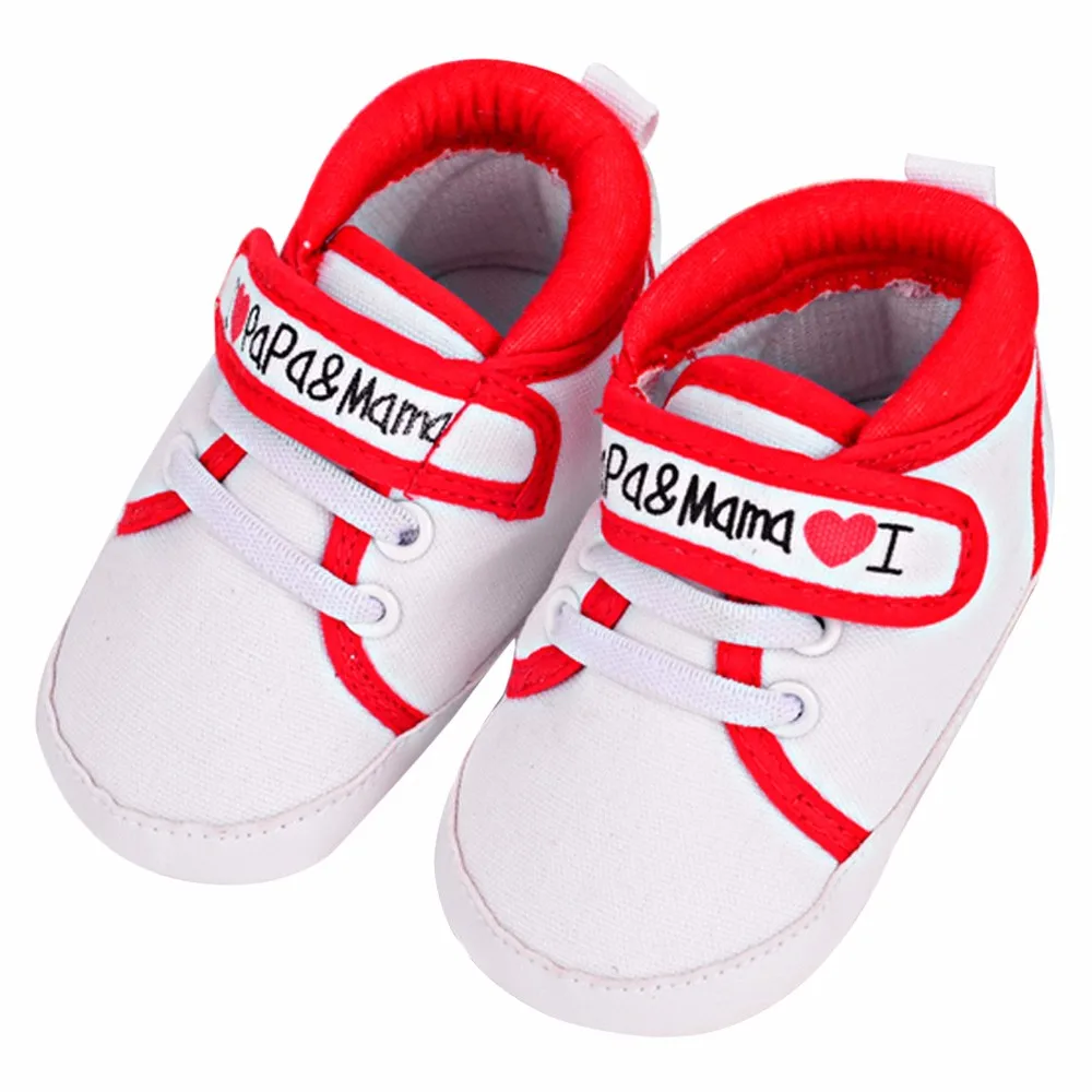 Детская обувь с буквенным принтом; обувь с мягкой подошвой; тканевые кроссовки для детей 0-18 месяцев в форме сердца для новорожденных; 7