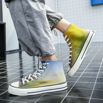 

Stylish Unisex Vulcanized Shoes High-top Canvas Shoes Couple Mixed Color Lace-up Leisure Man Walking Footwear Canvas Boots Men