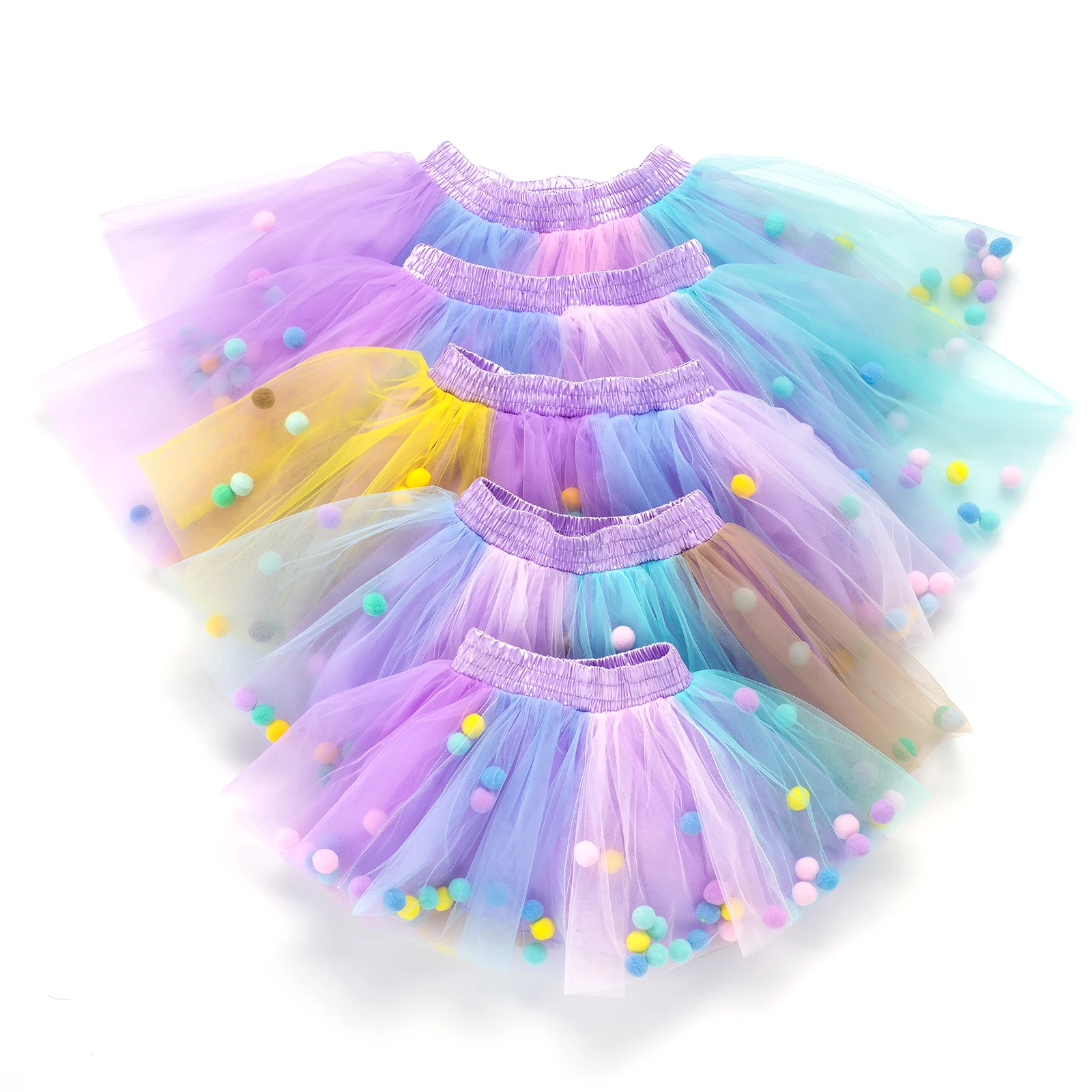 

2022 Infant Mulity Colorful Tulle Tutu Skirt Pom Ball Mesh Princess Mini Dress Children Girl Pettiskirt Clothing