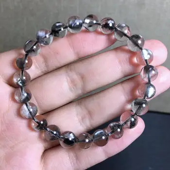

Natural Brookite Platinum Silver Rutilated Quartz Bracelet 8.1mm Gemstone Round Beads Woman Man Jewelry Gift AAAAA