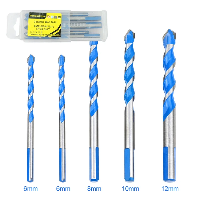 GUSIWU 5pcs 6pcs 7pcs Triangular-Overlord Handle Multifunctional Drill Bit Set Tungsten Steel Concrete Ceramic Drill Twist Drill 5pcs