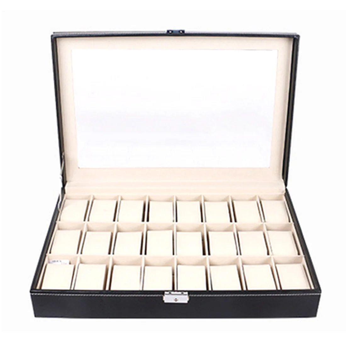 

24 Slot High-End Luxury Watch Box Display Case Storage Tray With Glass Top For Clock Watches Jewelry Box Case Display Best Gift