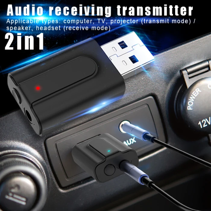 2 в 1 USB Bluetooth V5.0 приемник передатчик автомобильный беспроводной аудио AUX адаптер DQ-Drop