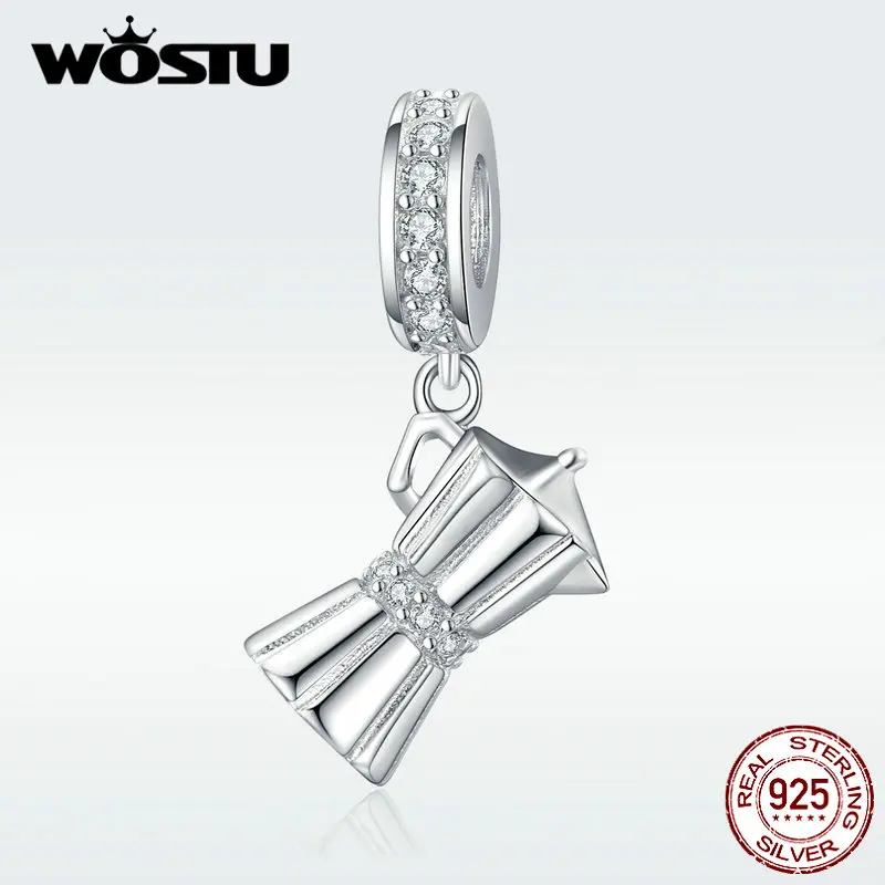 WOSTU Лидер продаж Аутентичные 925 пробы Серебряное кофейное оборудование форма бусины талисманы Fit кулон браслет и браслет BKC1287