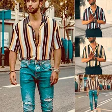 Мужская Летняя Повседневная пляжная рубашка Mannelijke, рубашки Mannen Zomer Mode, повседневные рубашки Gestreepte, рубашки Korte Mouwen, топ, блузка